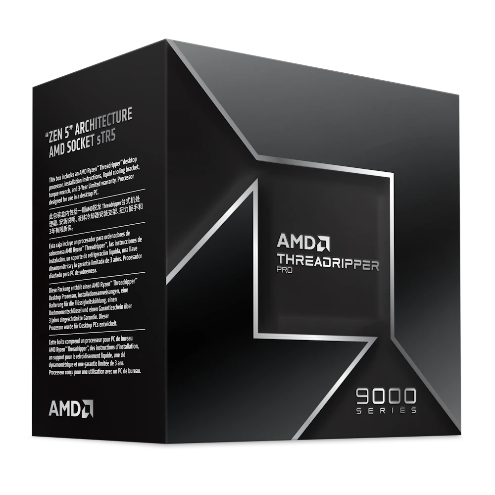 A large main feature product image of AMD Ryzen Threadripper Pro 9995WX 96 Core 192 Thread Up To 5.4GHz sTR5 - No HSF Retail Box