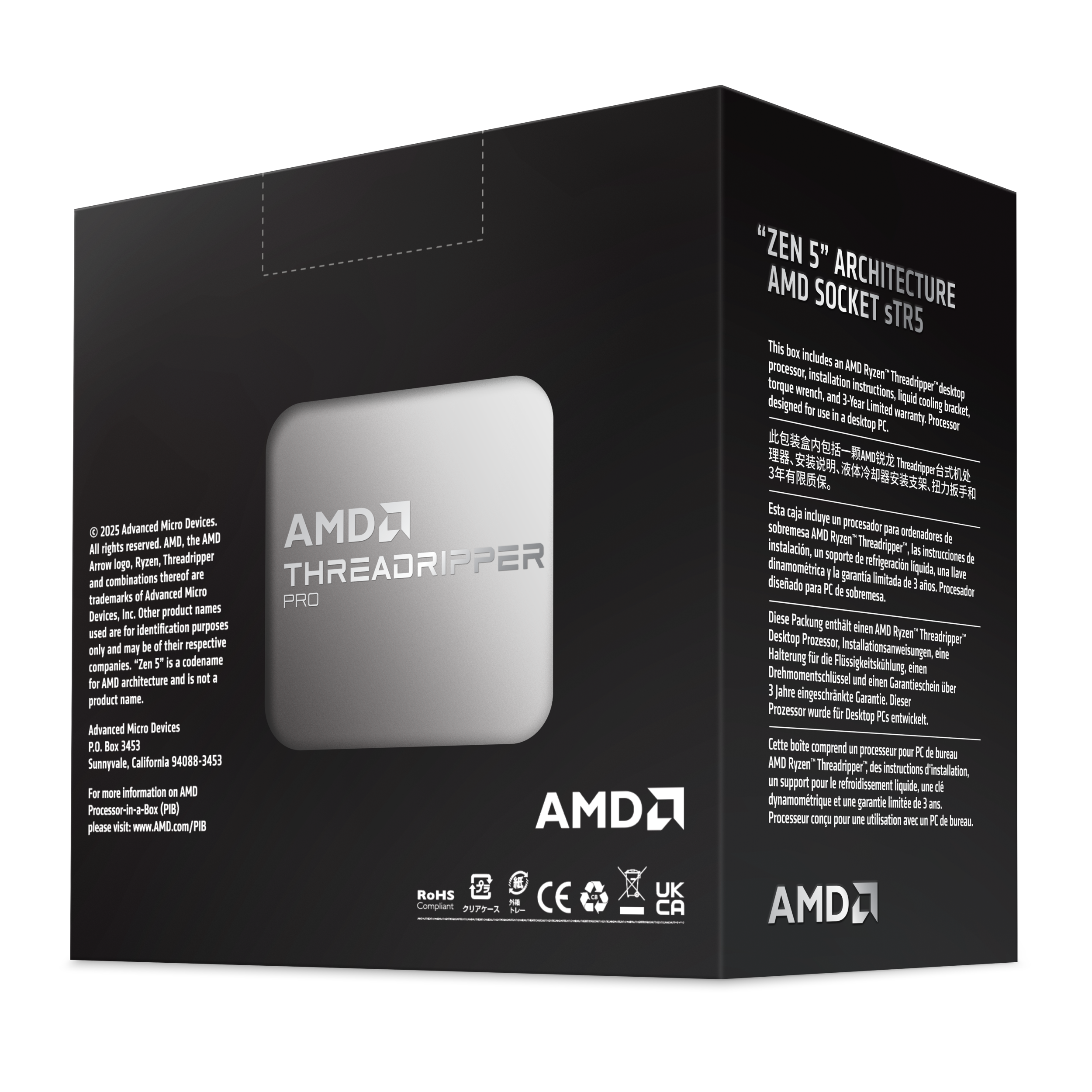 A large main feature product image of AMD Ryzen Threadripper Pro 9985WX 64 Core 128 Thread Up To 5.4GHz sTR5 - No HSF Retail Box