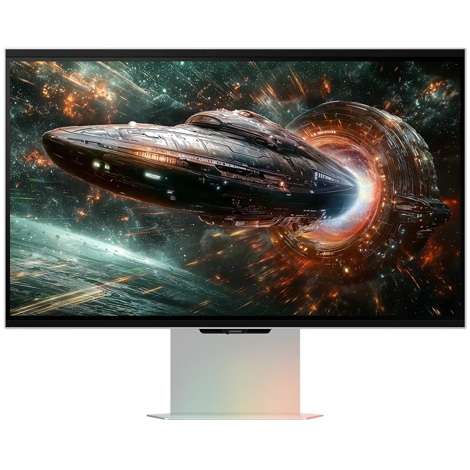 A large main feature product image of Samsung Odyssey 3D G90XF - 27" 4K 2160p 165Hz IPS Gaming Monitor