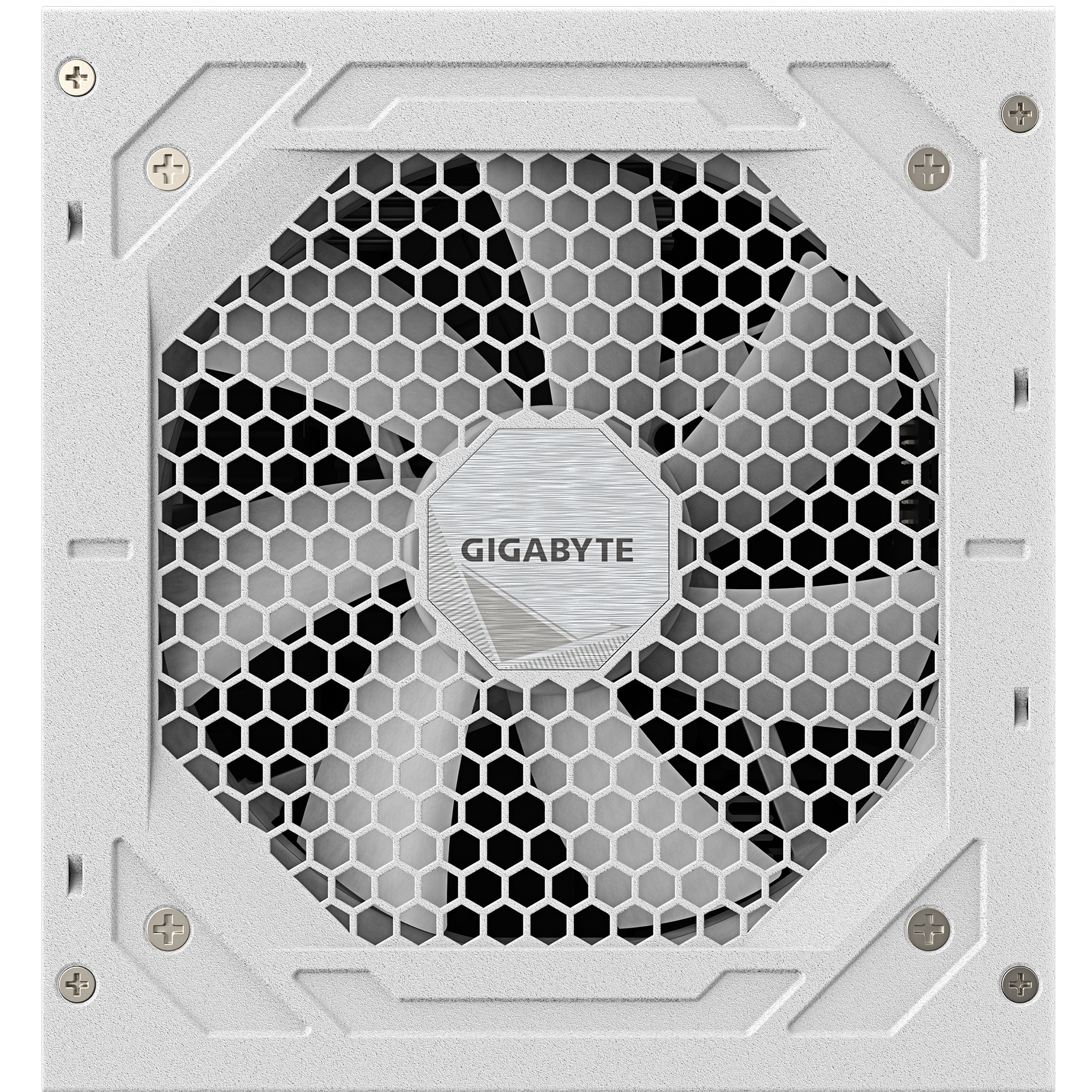 A large main feature product image of Gigabyte UD750GM - 750W Gold PCIe 5.0 ATX Modular PSU - White