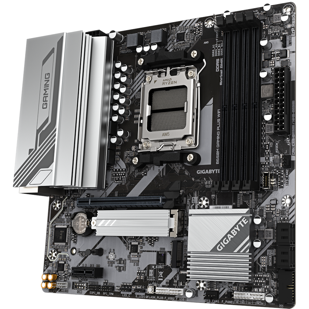 A large main feature product image of Gigabyte B650M Gaming Plus WiFi AM5 mATX Desktop Motherboard