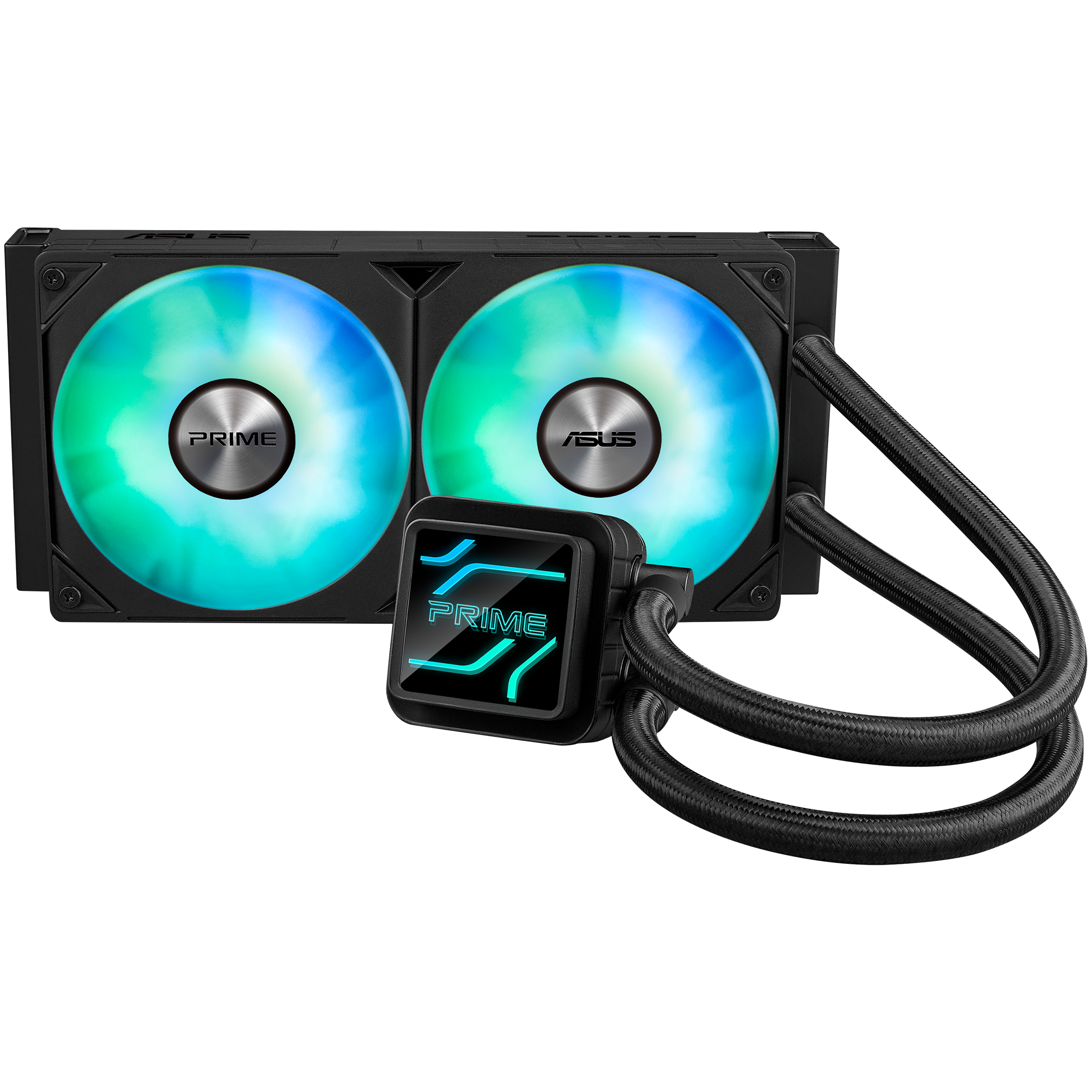 A large main feature product image of ASUS PRIME LC 240 ARGB 240mm AIO Liquid CPU Cooler