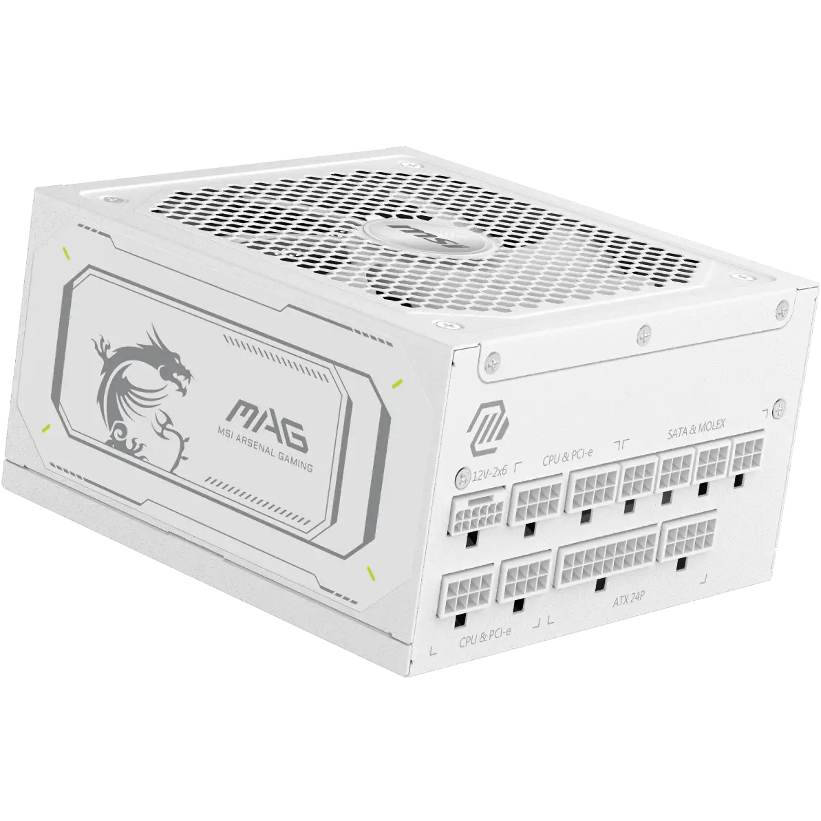 A large main feature product image of MSI MAG A1000GL - 1000W Gold PCIe 5.0 ATX Modular PSU - White