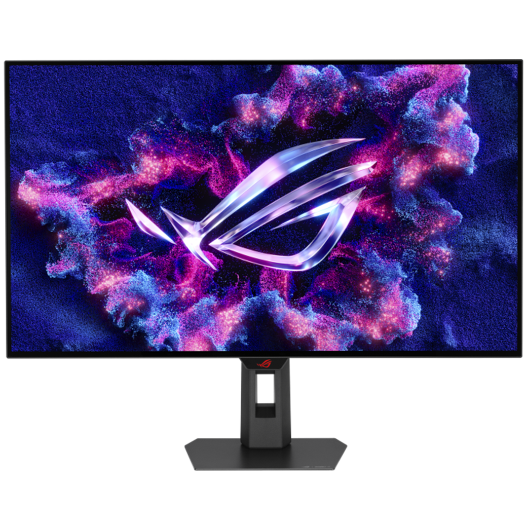 A large main feature product image of ASUS ROG Strix OLED XG32UCWG - 32" 4K 165Hz / 1080p 330Hz Dual-Mode 0.03ms Gaming Monitor