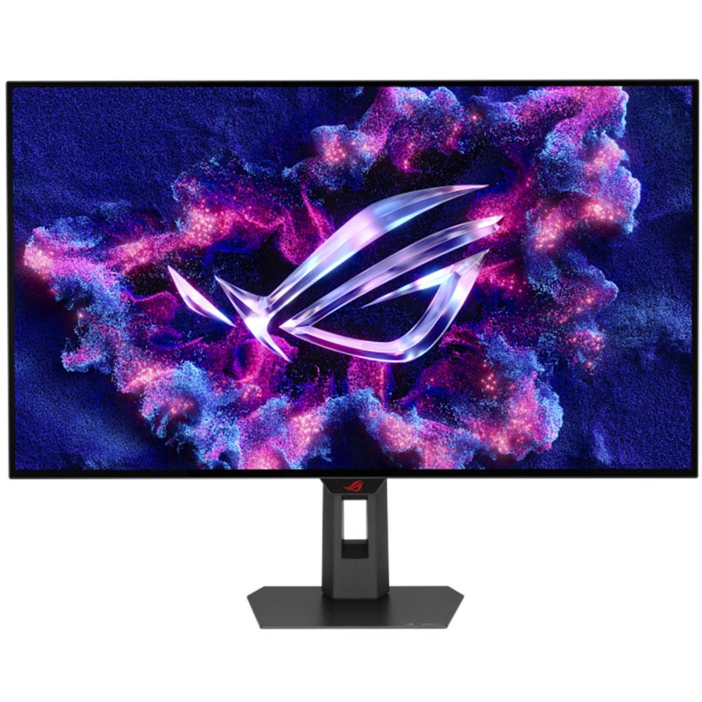 A large main feature product image of ASUS ROG Strix OLED XG32UCWG - 32" 4K 165Hz / 1080p 330Hz Dual-Mode 0.03ms Gaming Monitor