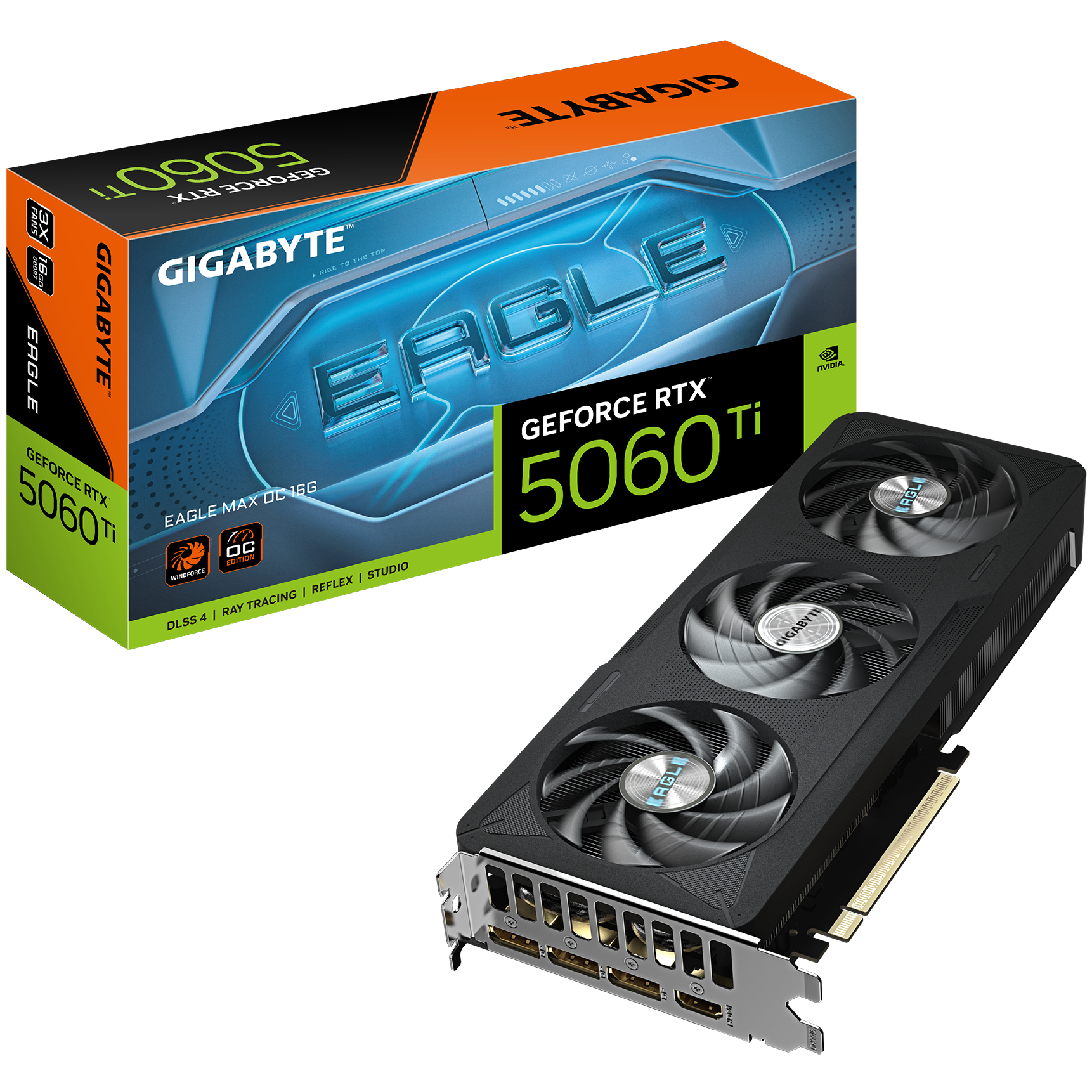 A large main feature product image of Gigabyte GeForce RTX 5060 Ti Eagle Max OC 16GB GDDR7
