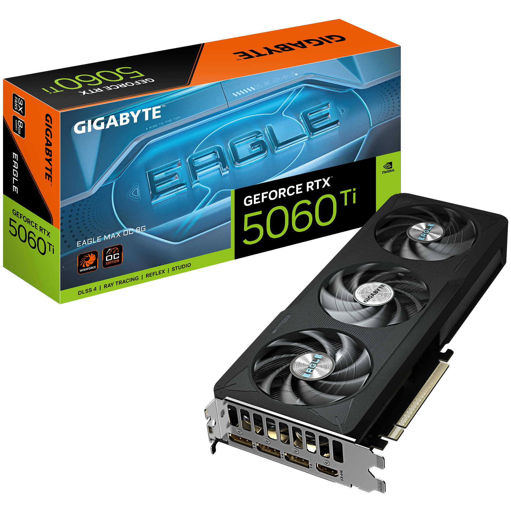 A large main feature product image of Gigabyte GeForce RTX 5060 Ti Eagle Max OC 8GB GDDR7