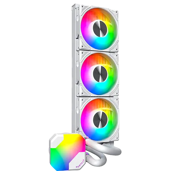 A large main feature product image of Montech HyperFlow ARGB 360mm AIO Liquid CPU Cooler (White)