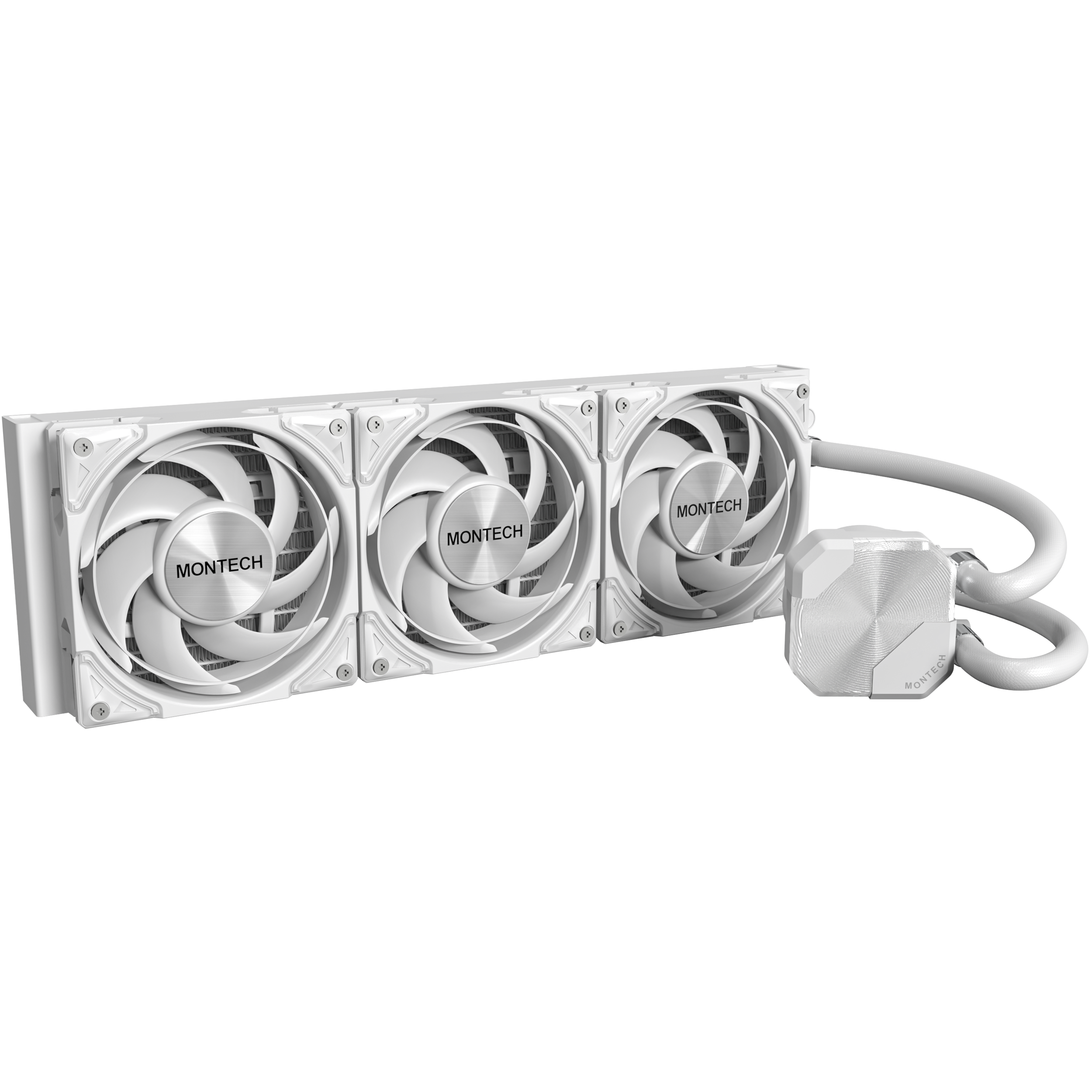 A large main feature product image of Montech HyperFlow Silent 360mm AIO Liquid CPU Cooler (White)
