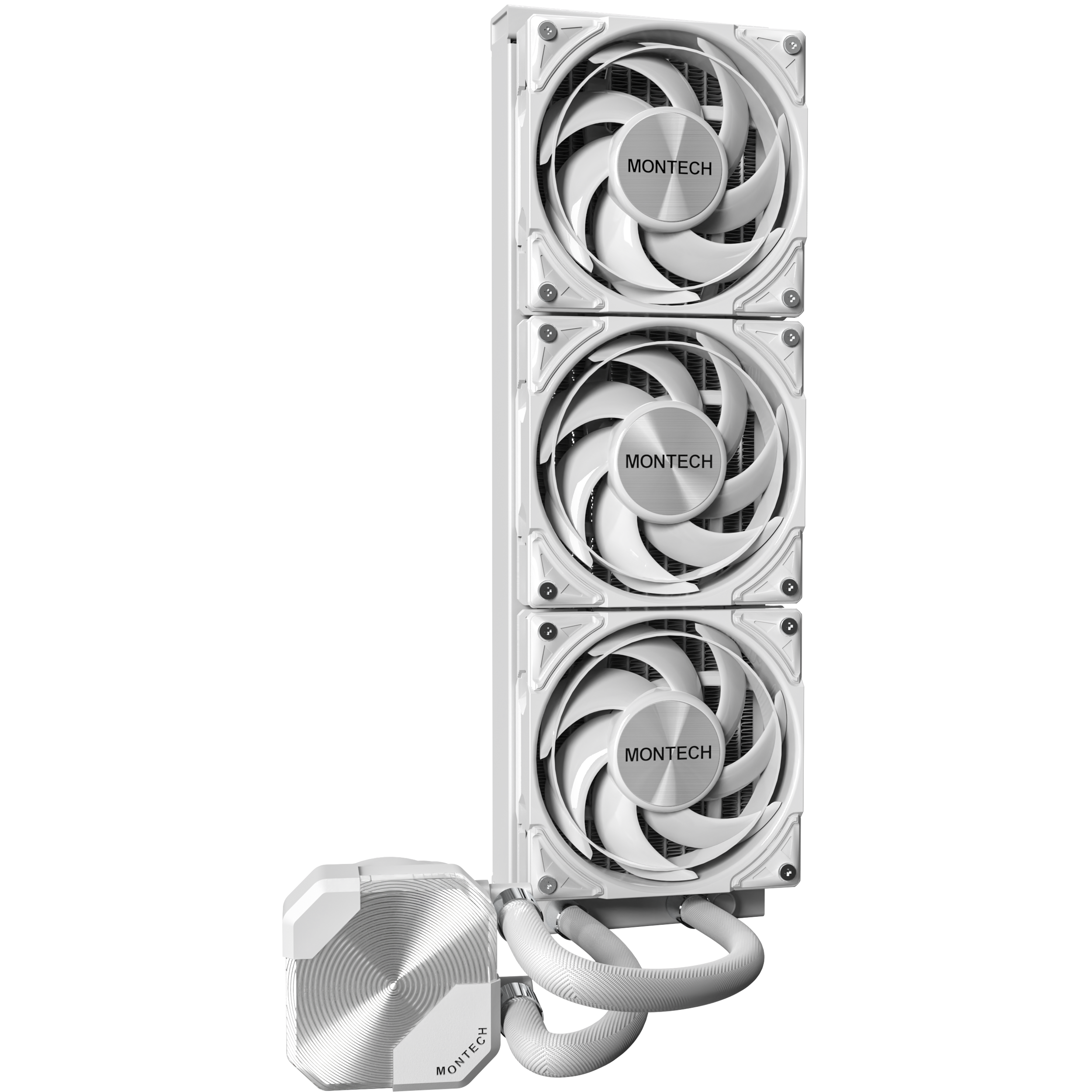 A large main feature product image of Montech HyperFlow Silent 360mm AIO Liquid CPU Cooler (White)