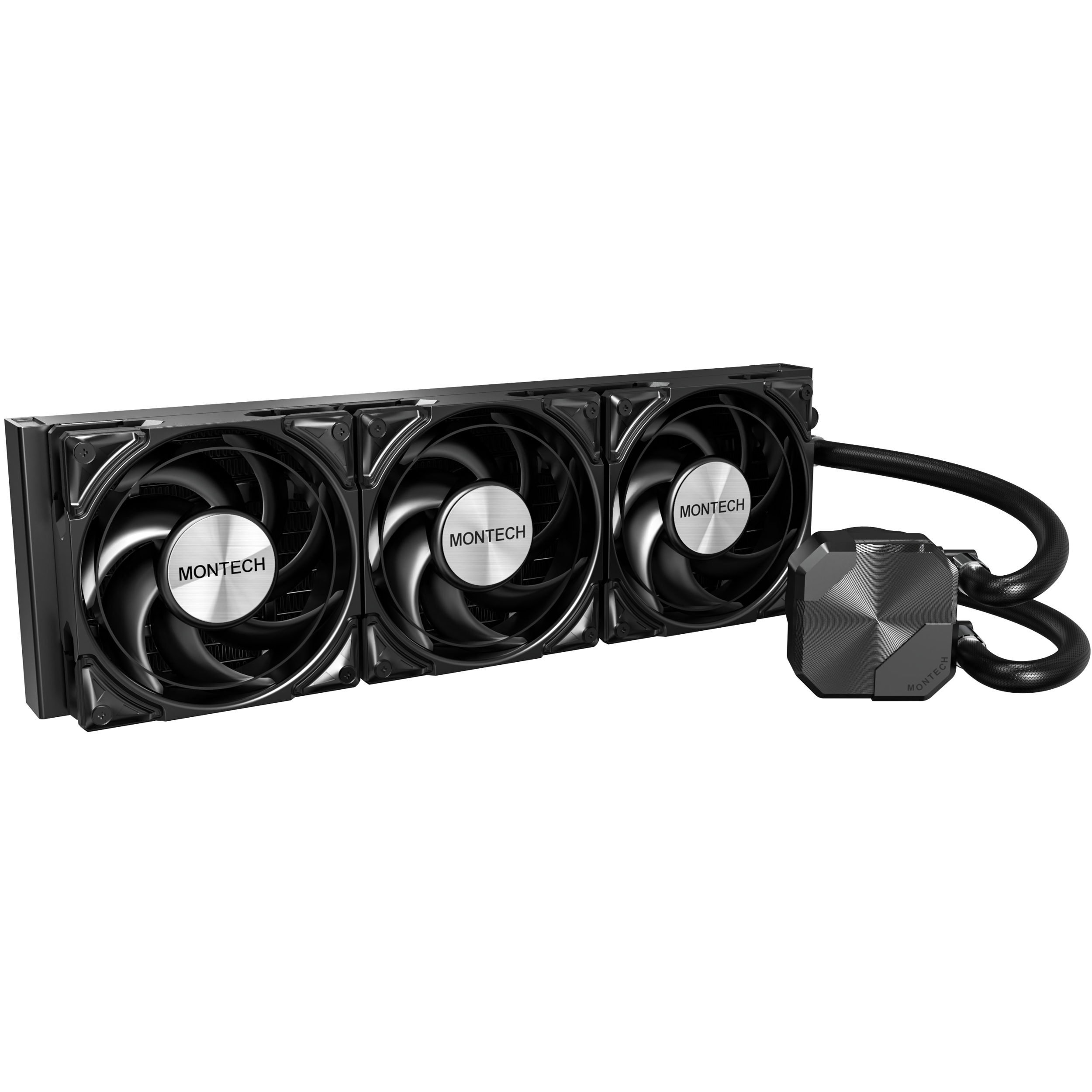 A large main feature product image of Montech HyperFlow Silent 360mm AIO Liquid CPU Cooler (Black)