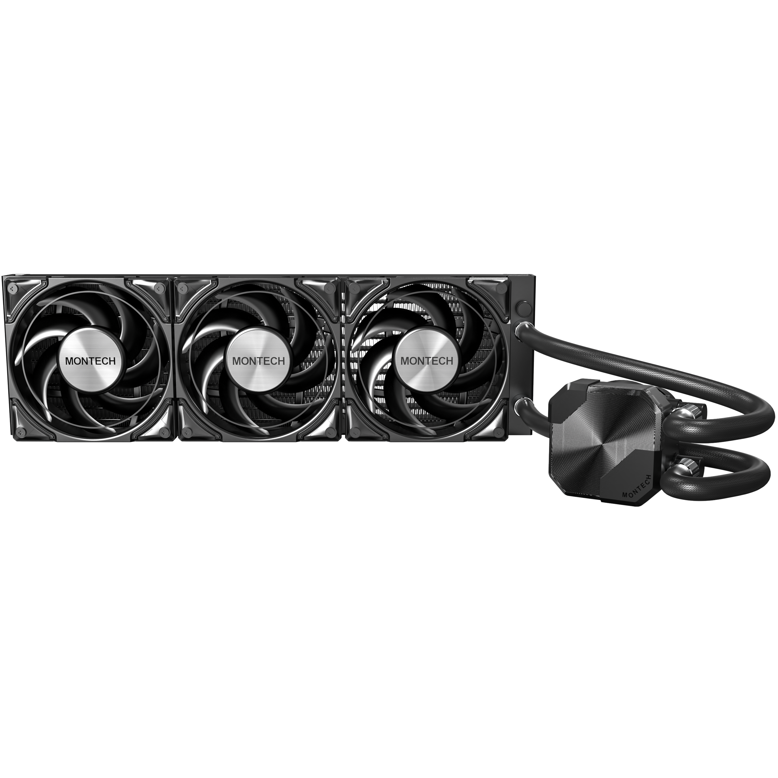 A large main feature product image of Montech HyperFlow Silent 360mm AIO Liquid CPU Cooler (Black)