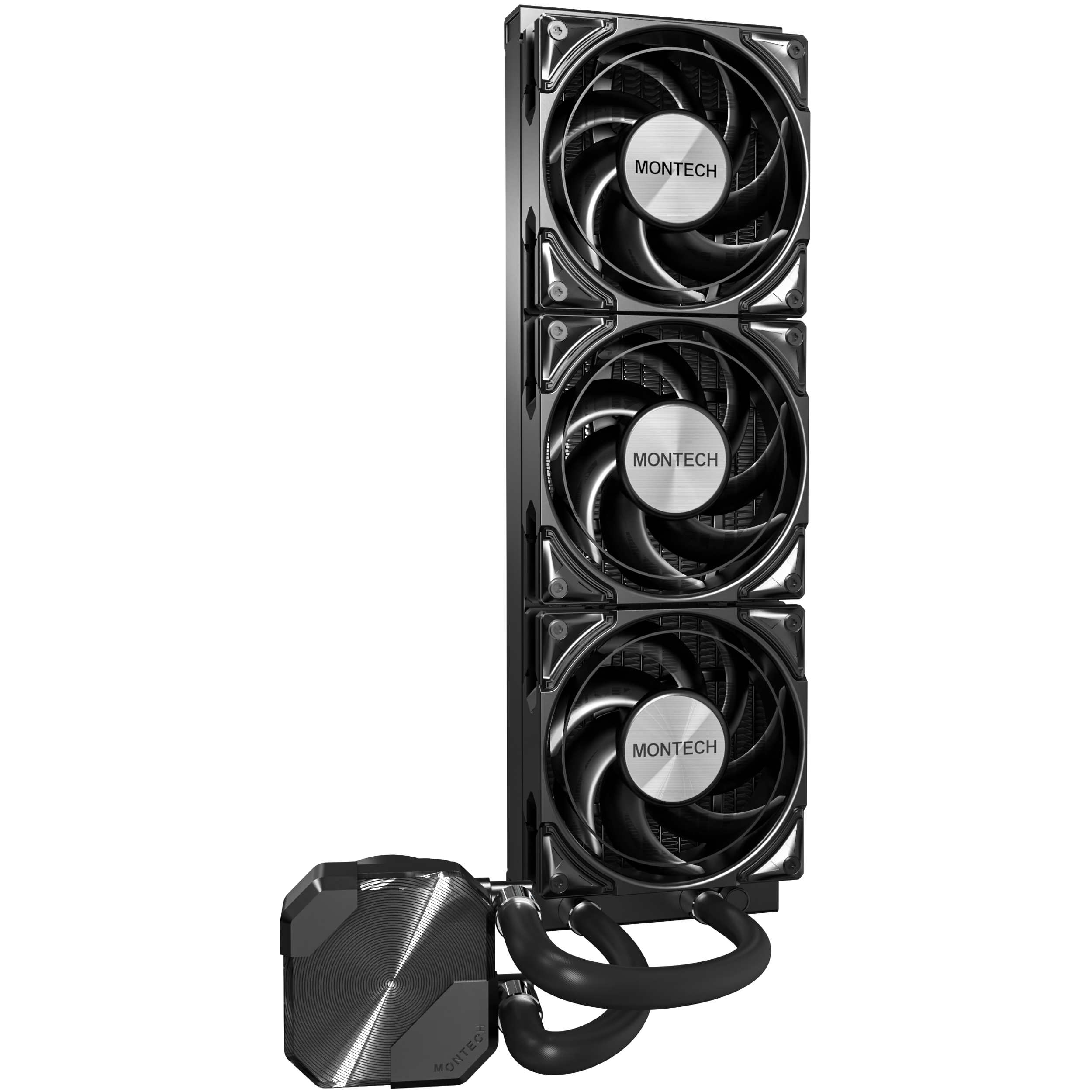 A large main feature product image of Montech HyperFlow Silent 360mm AIO Liquid CPU Cooler (Black)