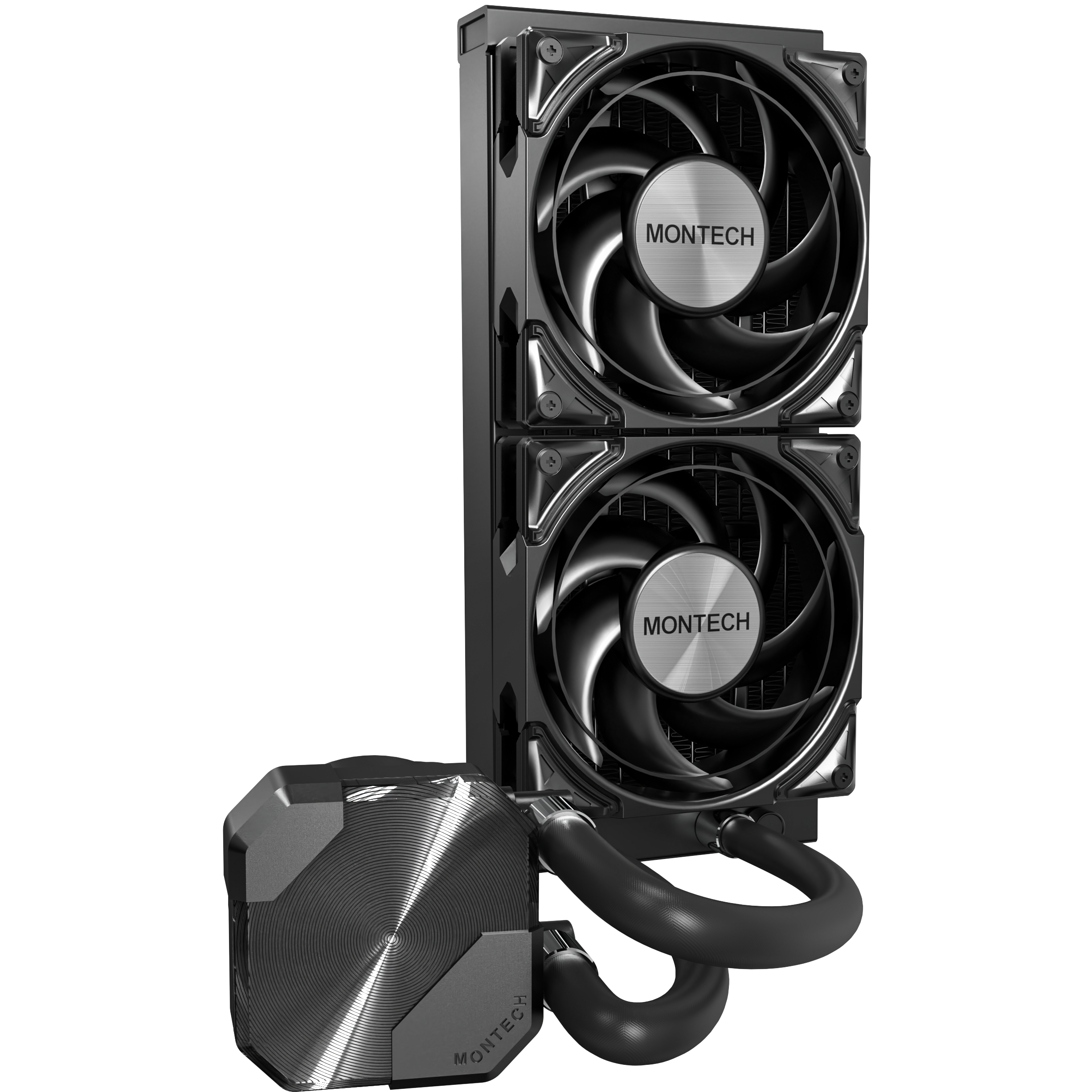 A large main feature product image of Montech HyperFlow Silent 240mm AIO Liquid CPU Cooler (Black)
