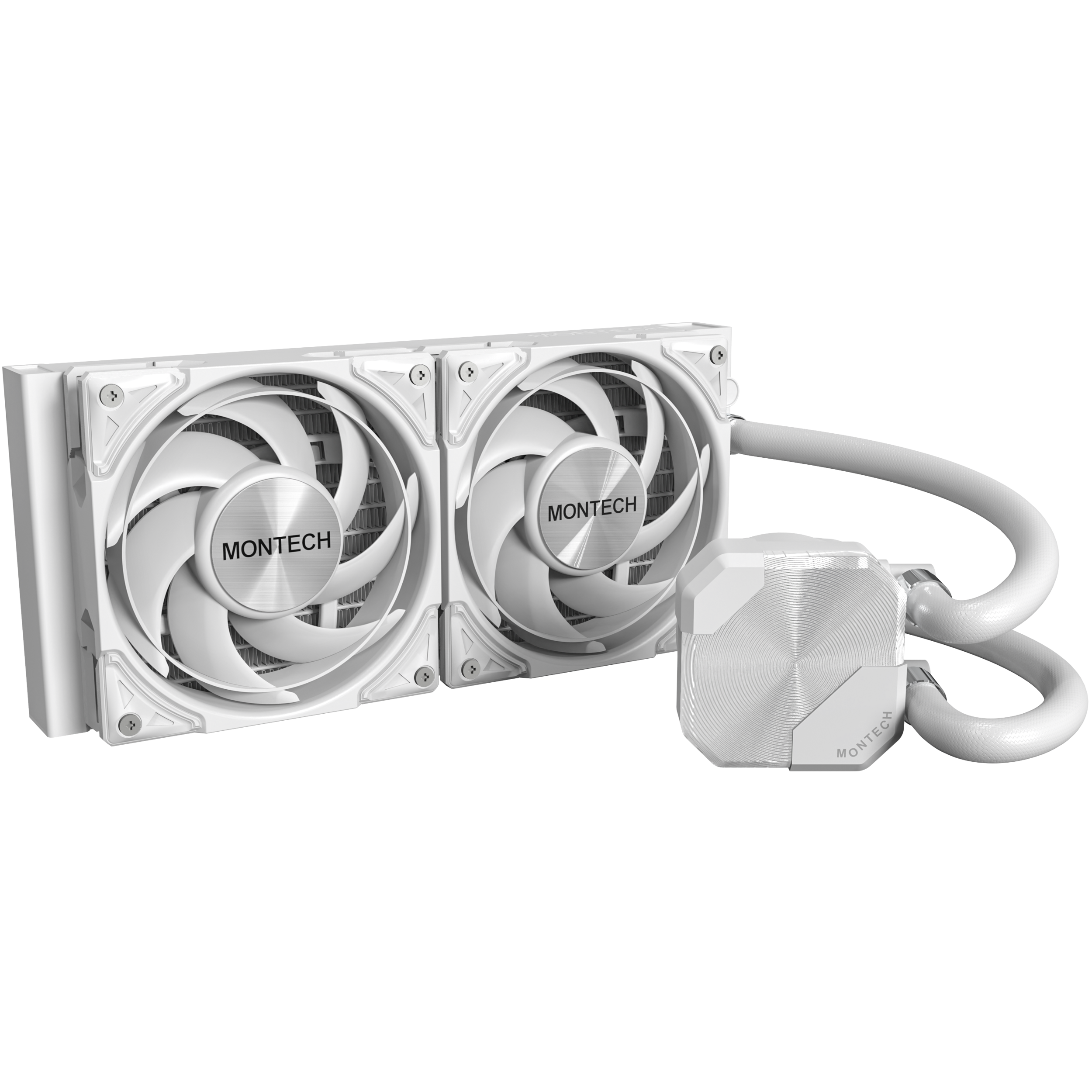 A large main feature product image of Montech HyperFlow Silent 240mm AIO Liquid CPU Cooler (White)