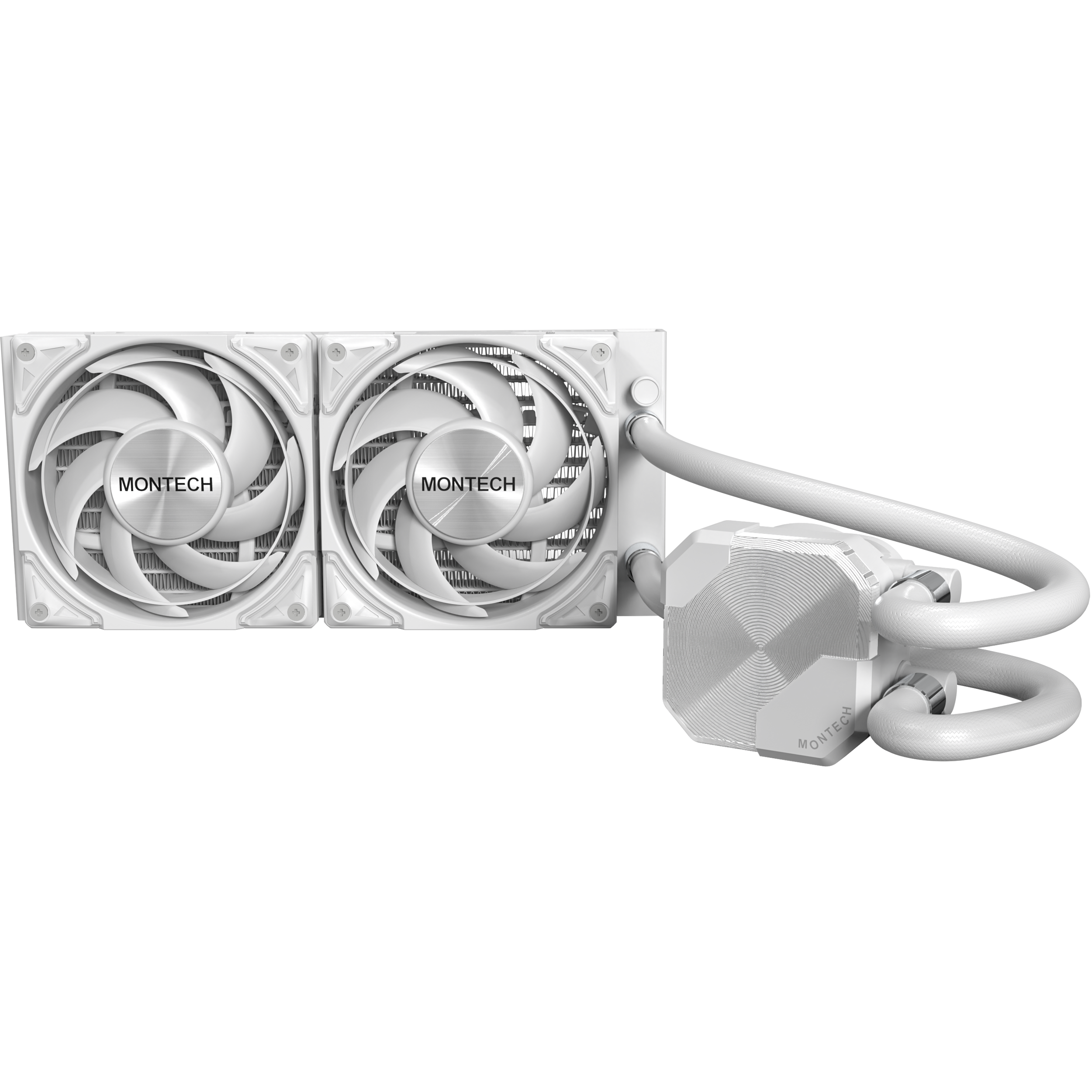 A large main feature product image of Montech HyperFlow Silent 240mm AIO Liquid CPU Cooler (White)