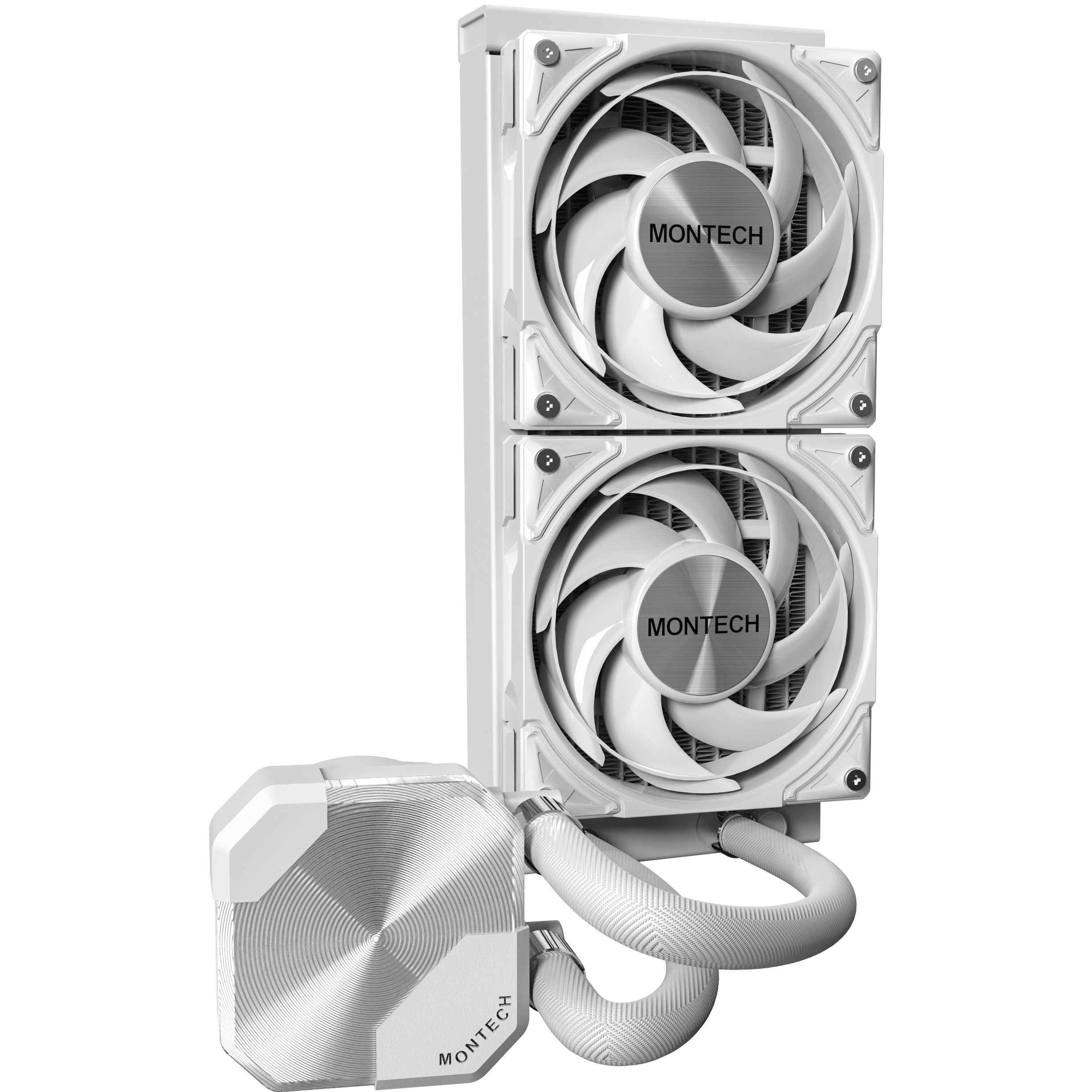 A large main feature product image of Montech HyperFlow Silent 240mm AIO Liquid CPU Cooler (White)