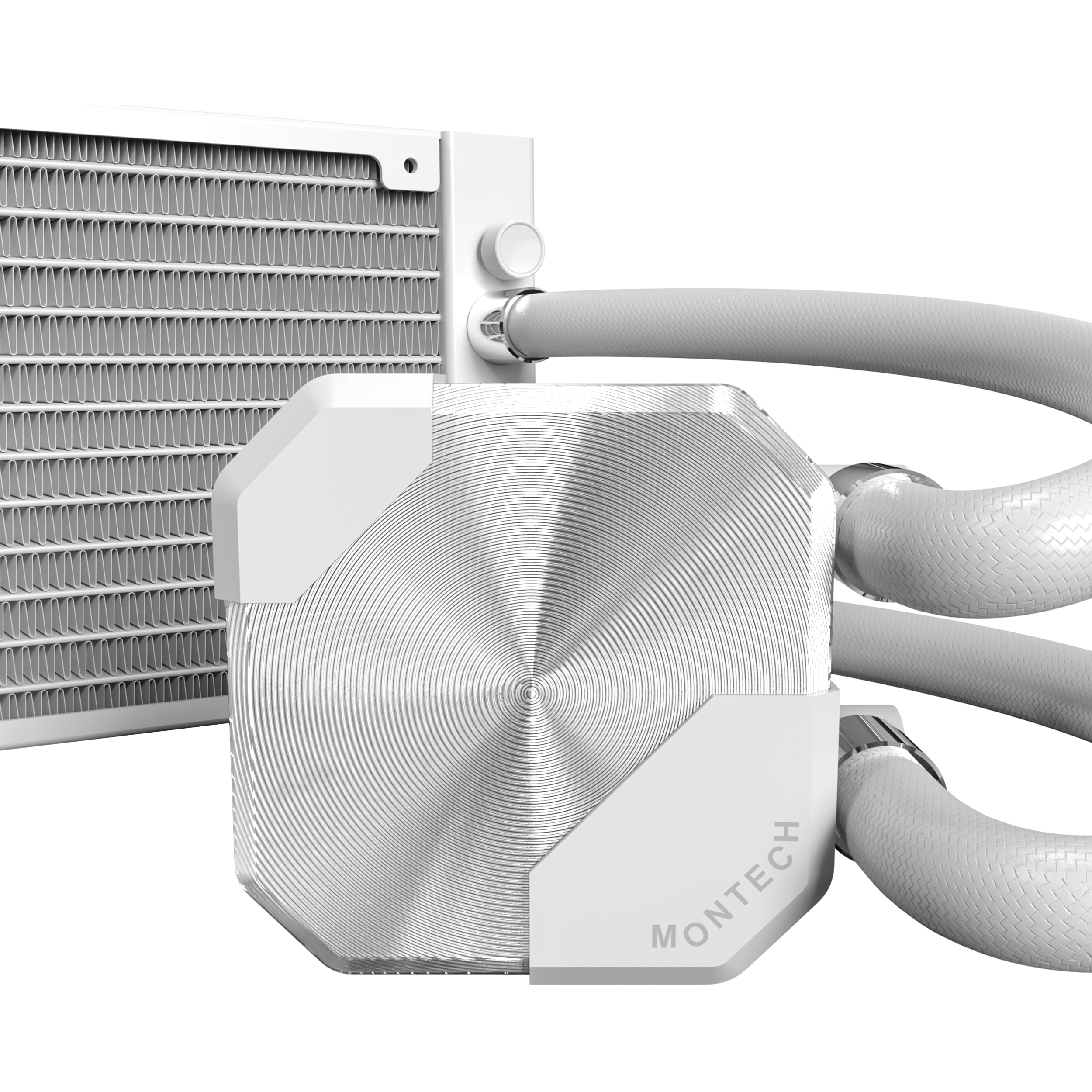 A large main feature product image of Montech HyperFlow Silent 240mm AIO Liquid CPU Cooler (White)