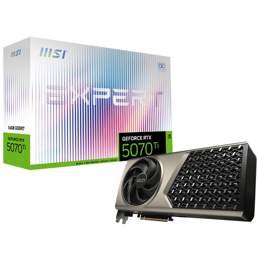 A large main feature product image of MSI GeForce RTX 5070 Ti 16G EXPERT OC