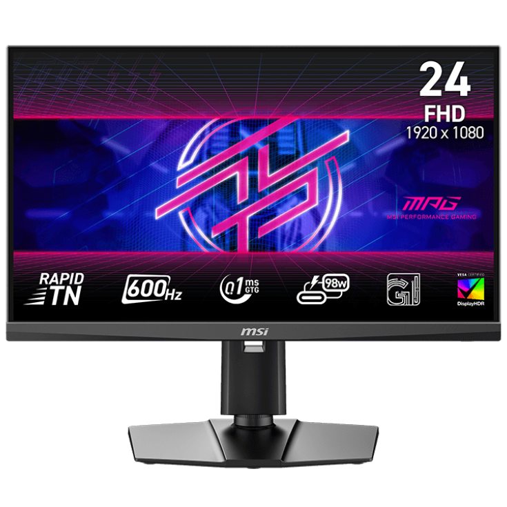 A large main feature product image of MSI MPG 242R X60N - 24" 1080p 600Hz 0.1ms Rapid TN Gaming Monitor 