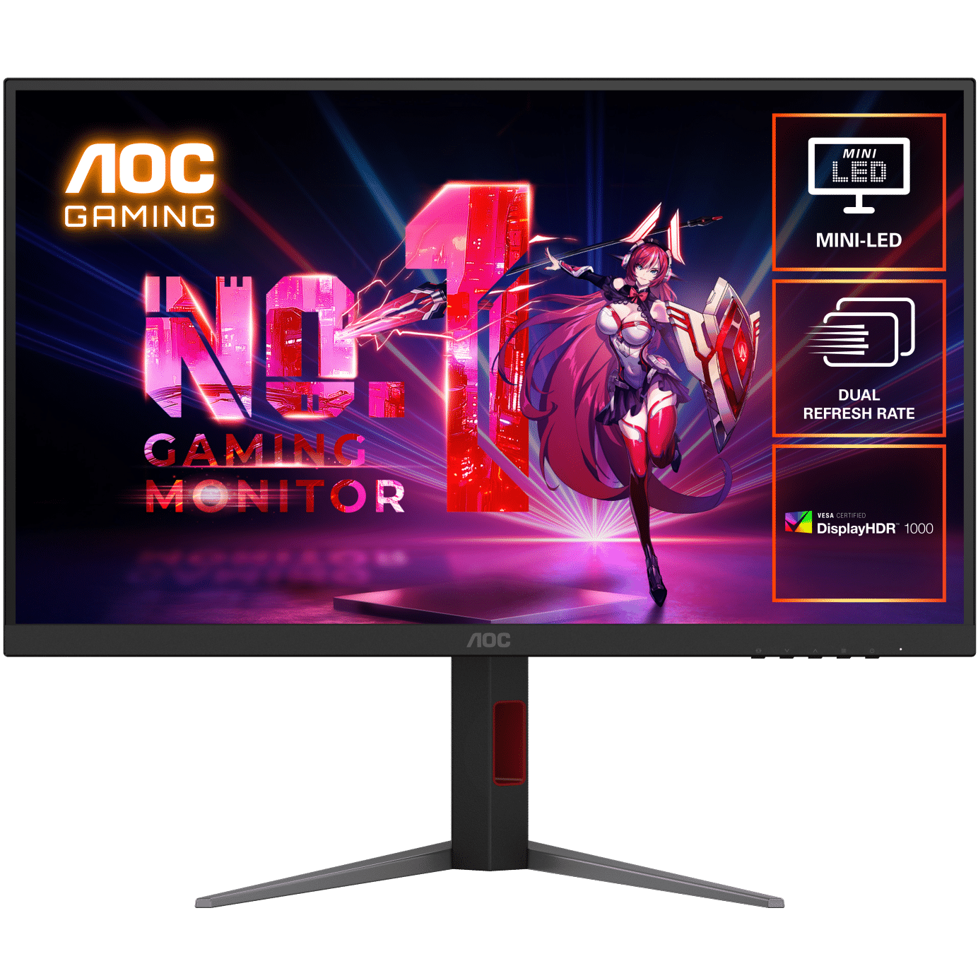 A large main feature product image of AOC Gaming U27G4XM - 27" 1080p 320 Hz / 4K 2160p 160Hz Dual-Mode Fast IPS Monitor