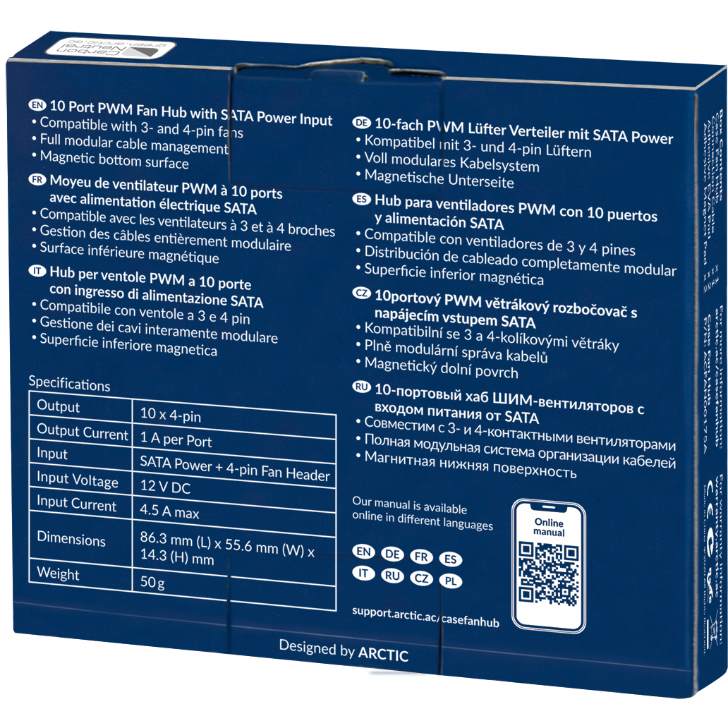 A large main feature product image of ARCTIC 10-Port PWM Case Fan Hub