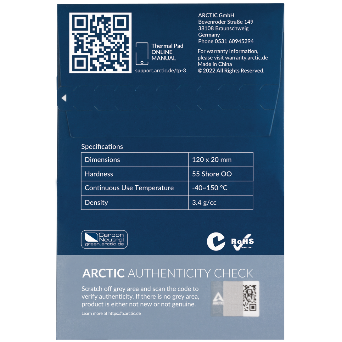 A large main feature product image of ARCTIC TP-3 120x20 x 0.5mm Thermal Pad (4pcs)