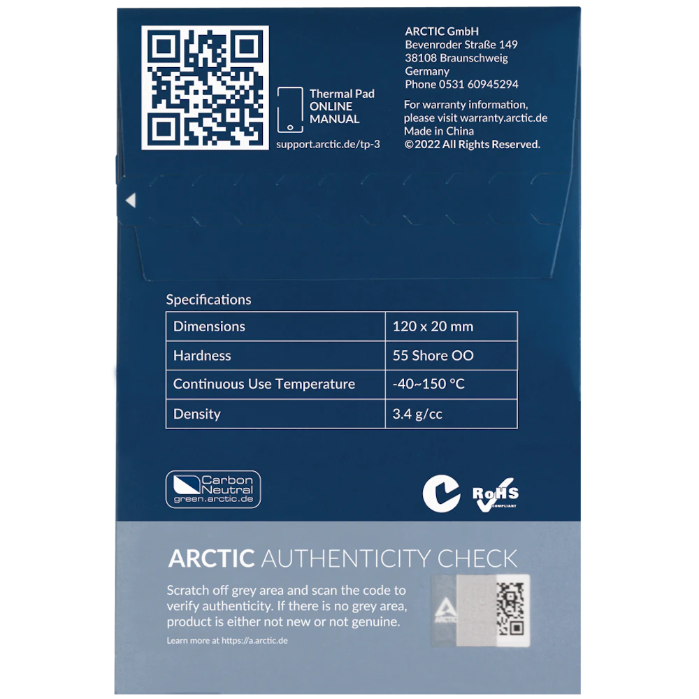 A large main feature product image of ARCTIC TP-3 120x20 x 0.5mm Thermal Pad (4pcs)