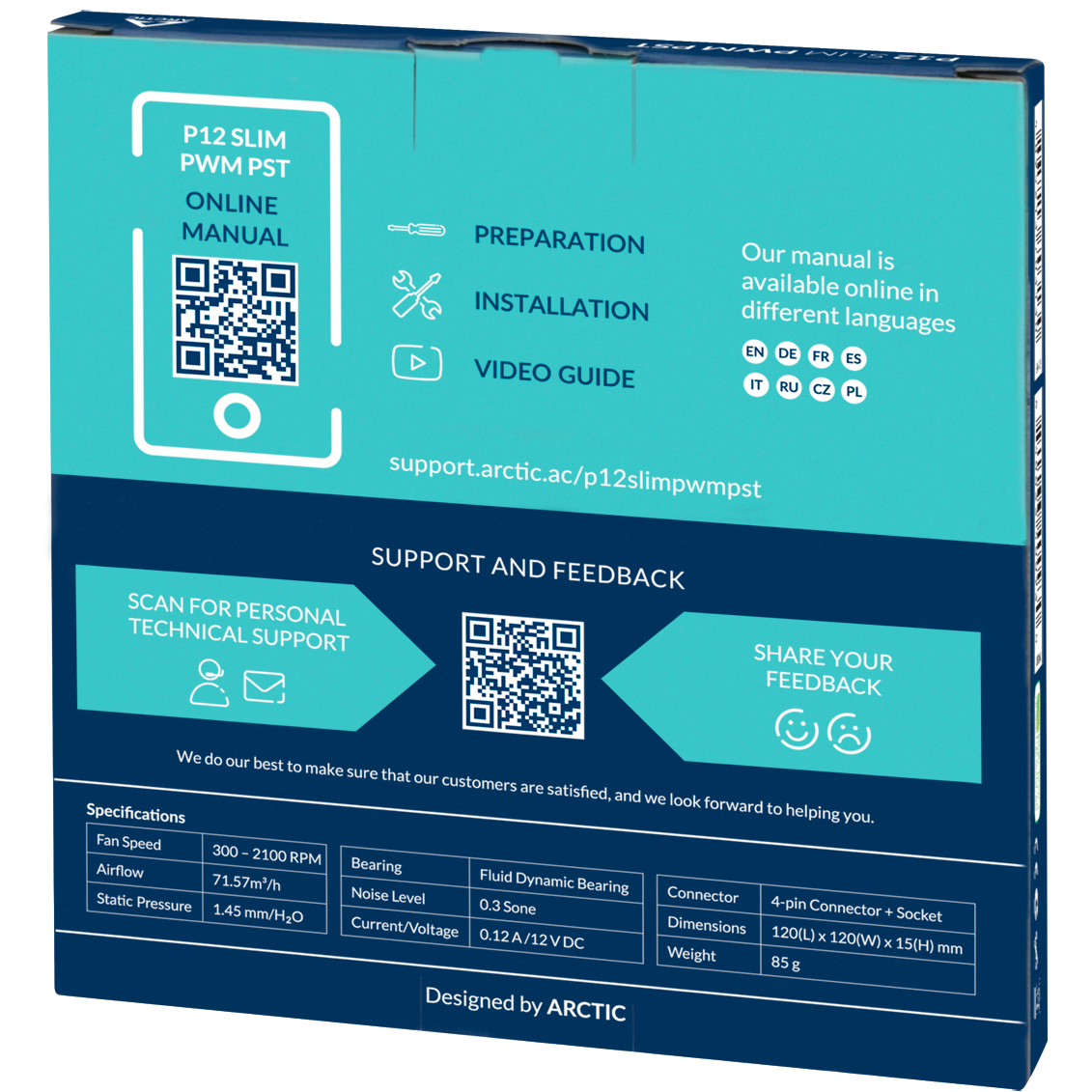 A large main feature product image of ARCTIC P12 Slim PWM PST 120mm Fan (Black)