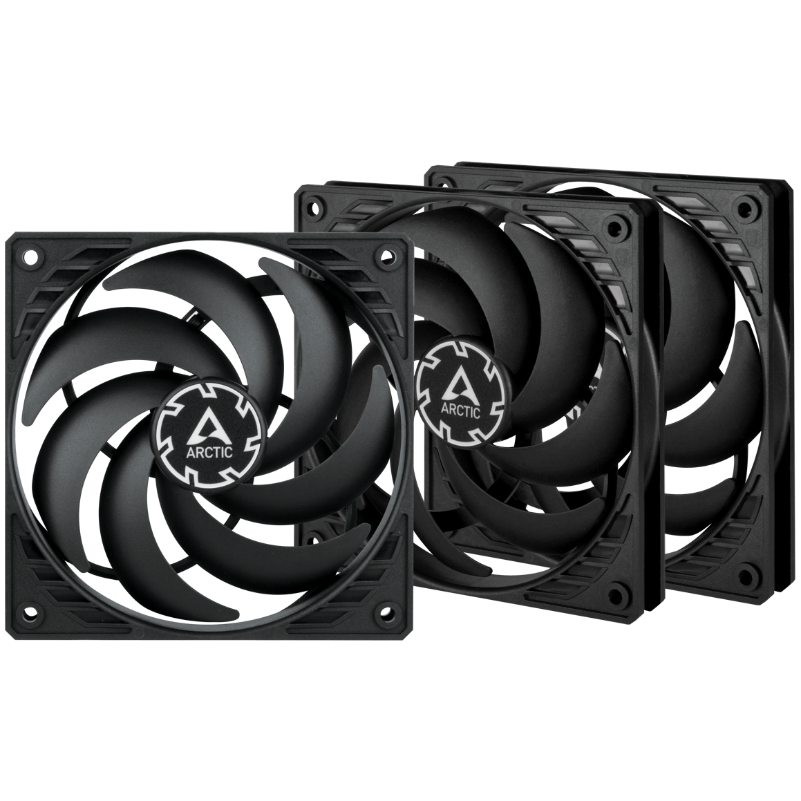 A large main feature product image of ARCTIC P12 Slim PWM PST 120mm Fan 3-Pack (Black)