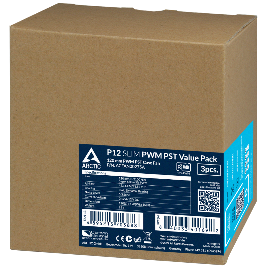 A large main feature product image of ARCTIC P12 Slim PWM PST 120mm Fan 3-Pack (Black)