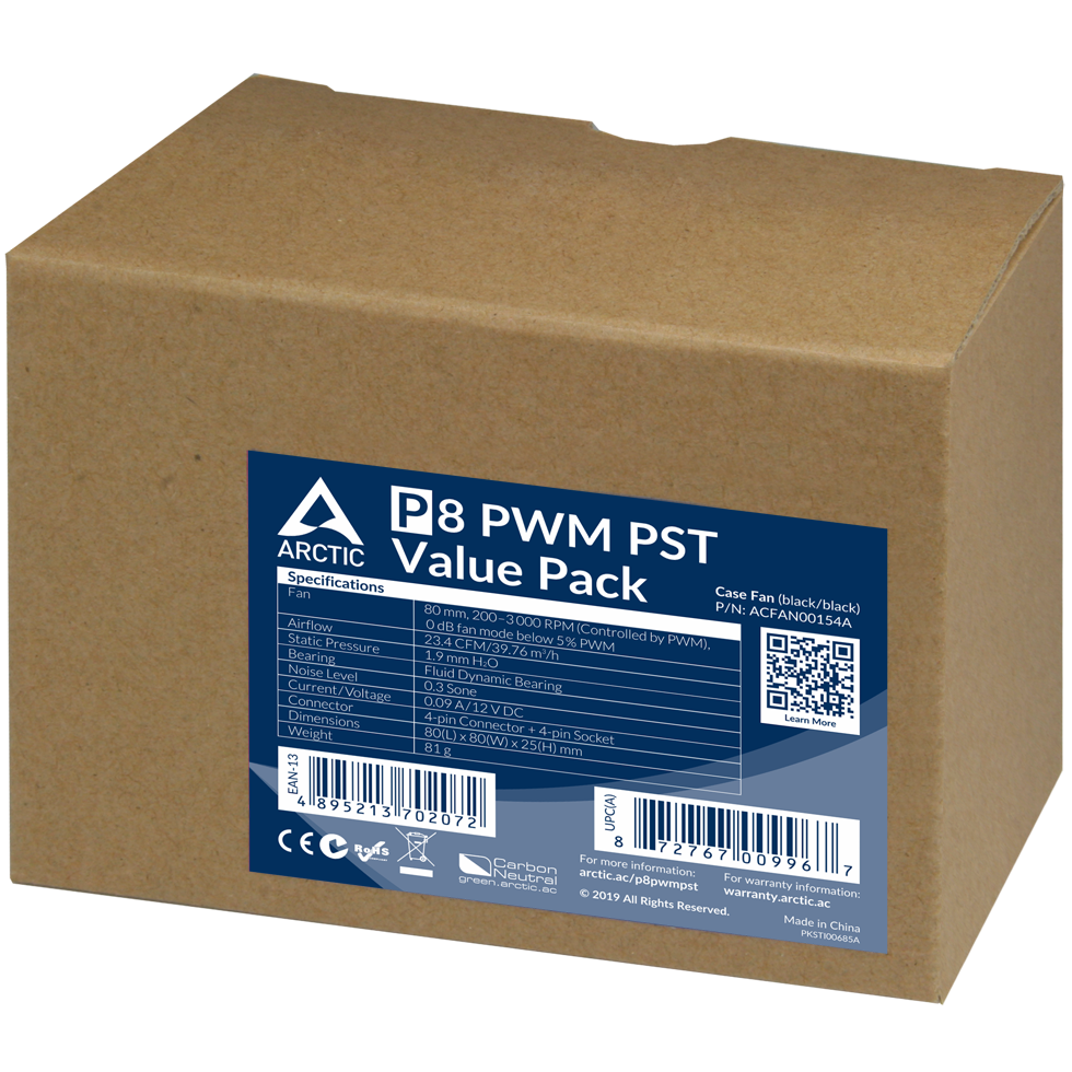 A large main feature product image of ARCTIC P8 PWM PST 80mm Fan 5-Pack (Black)