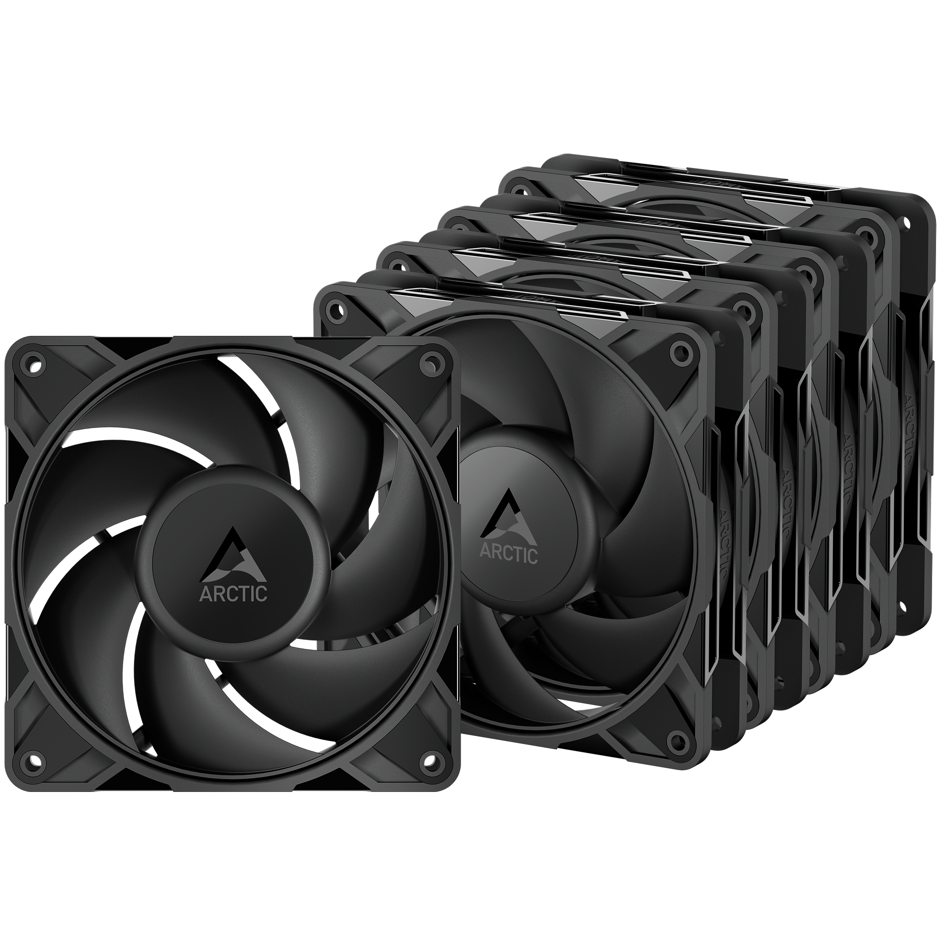 A large main feature product image of ARCTIC P12 Pro PST 120mm Performance PWM Fan 5-Pack (Black)