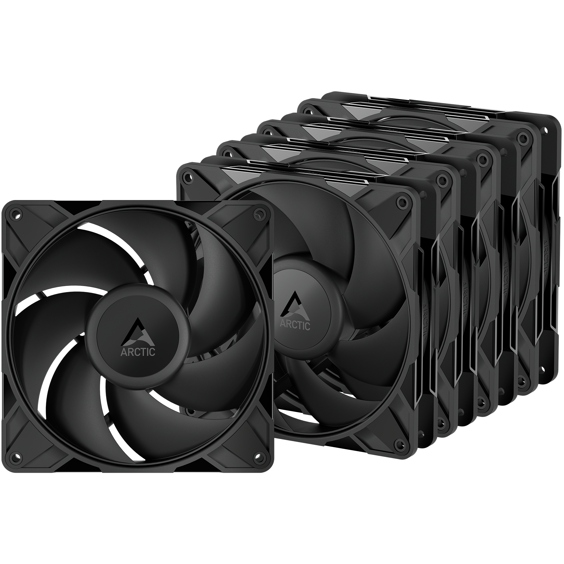 A large main feature product image of ARCTIC P14 Pro PST 140mm Performance PWM Fan 5-Pack (Black)