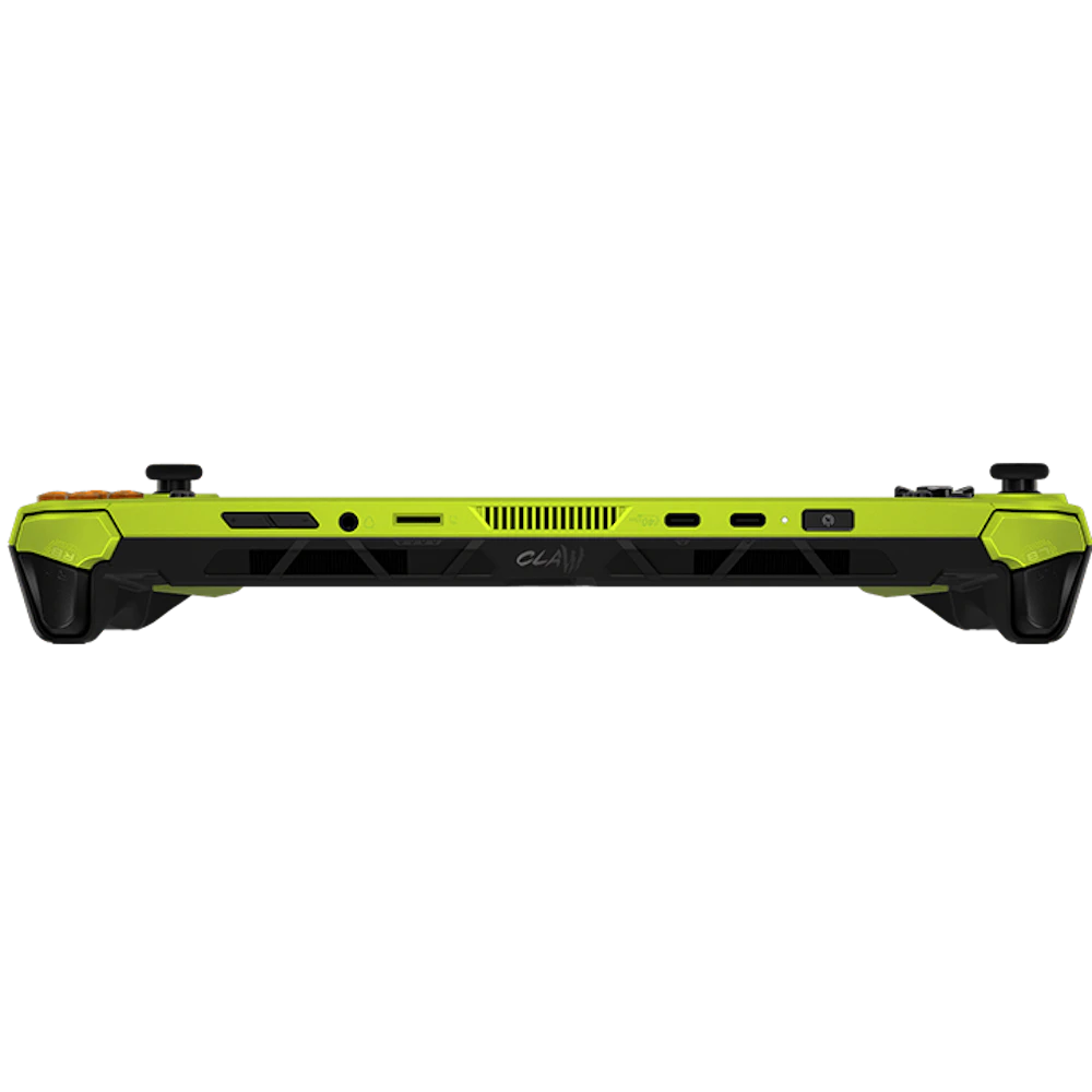 A large main feature product image of MSI Claw A8 (BZ2EM) - 8" 120Hz, Ryzen Z2 Extreme, 24GB/1TB - Win 11 Gaming Handheld (Neon Green)