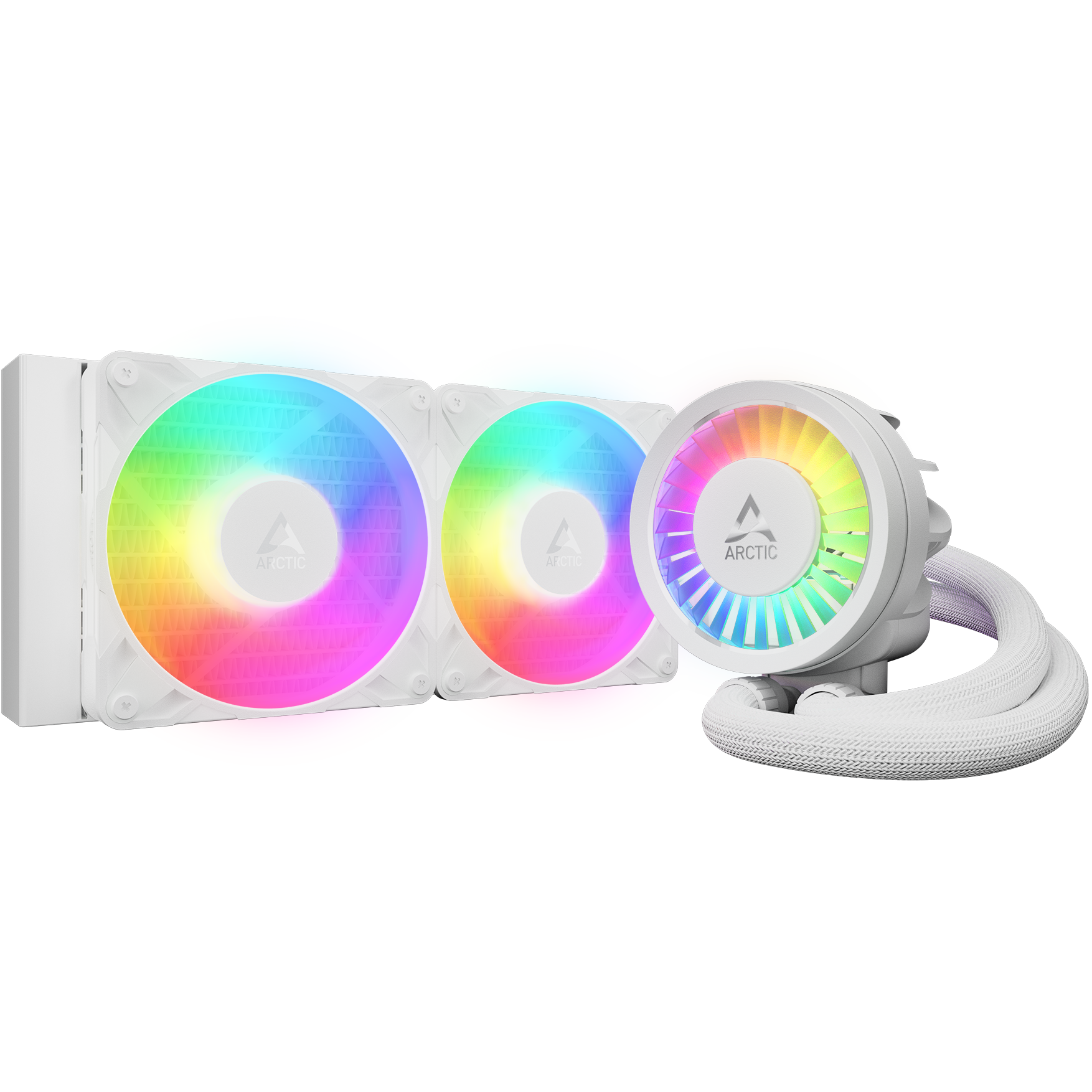 A large main feature product image of ARCTIC Liquid Freezer III Pro 240mm ARGB AIO Liquid CPU Cooler (White)