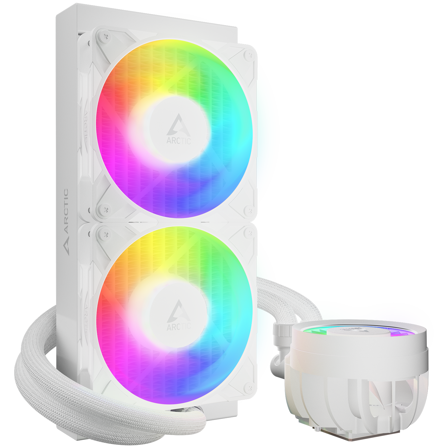 A large main feature product image of ARCTIC Liquid Freezer III Pro 240mm ARGB AIO Liquid CPU Cooler (White)