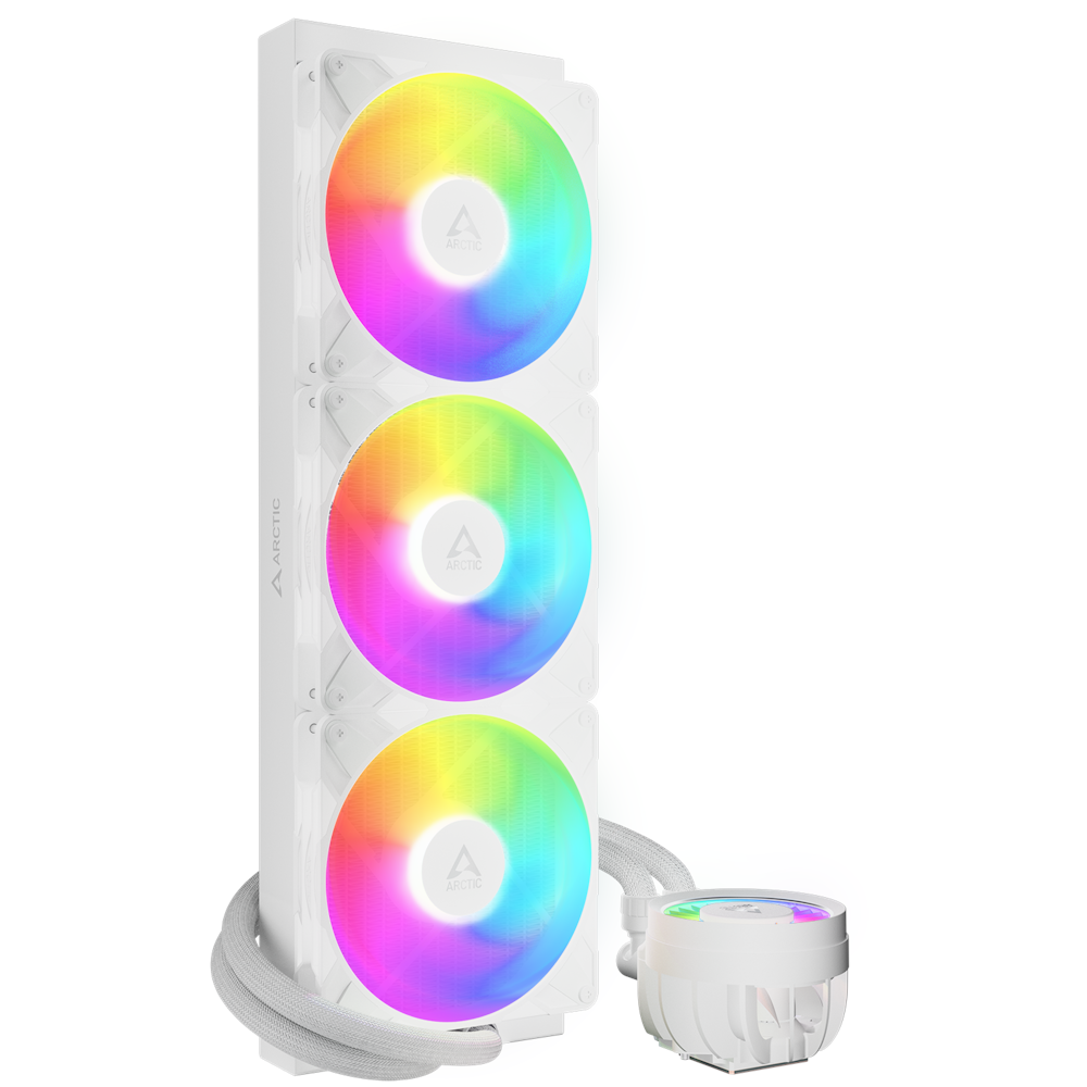 A large main feature product image of ARCTIC Liquid Freezer III Pro 420mm ARGB AIO Liquid CPU Cooler (White)