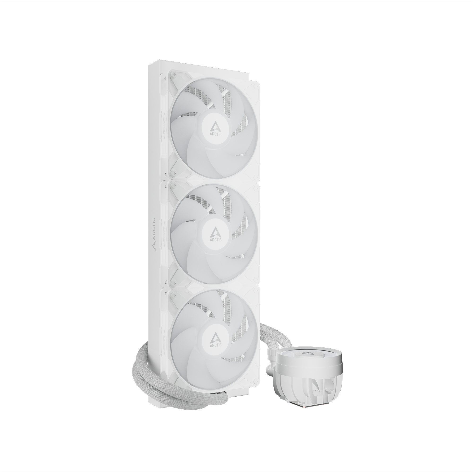 A large main feature product image of ARCTIC Liquid Freezer III Pro 420mm ARGB AIO Liquid CPU Cooler (White)