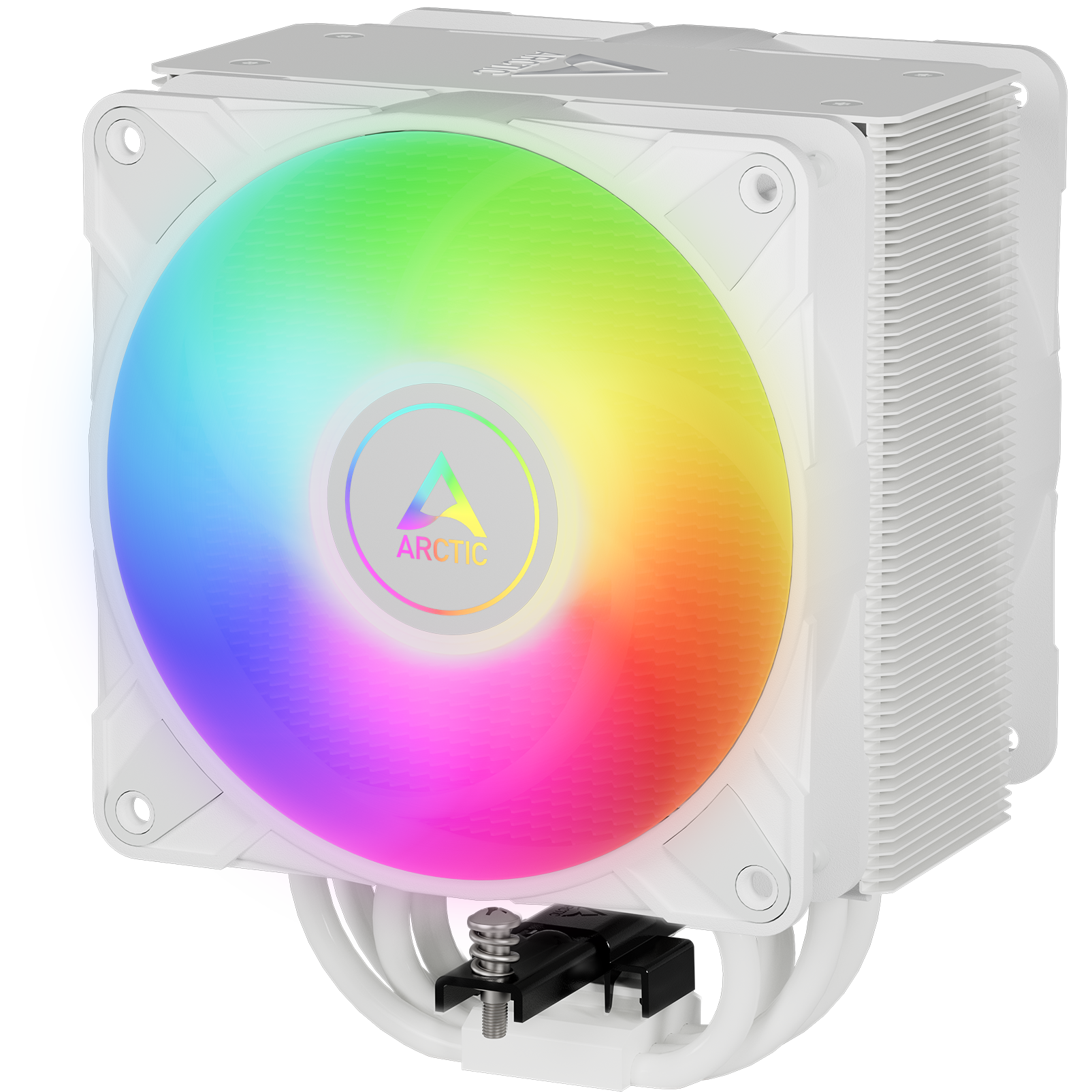 A large main feature product image of ARCTIC Freezer 36 ARGB Dual-Tower CPU Cooler (White)