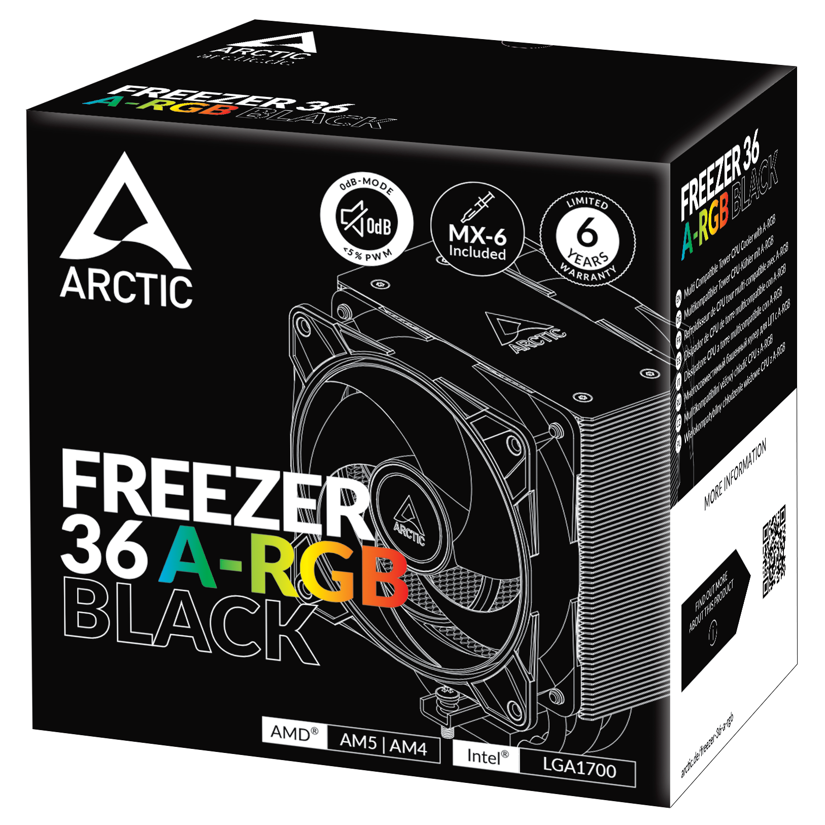 A large main feature product image of ARCTIC Freezer 36 ARGB Dual-Tower CPU Cooler (Black)