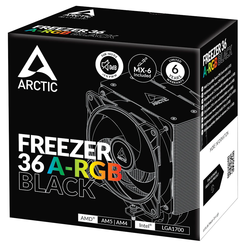 A large main feature product image of ARCTIC Freezer 36 ARGB CPU Cooler (Black)