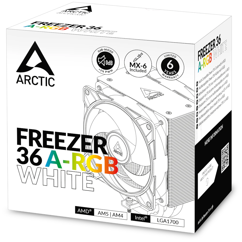 A large main feature product image of ARCTIC Freezer 36 ARGB CPU Cooler (White)