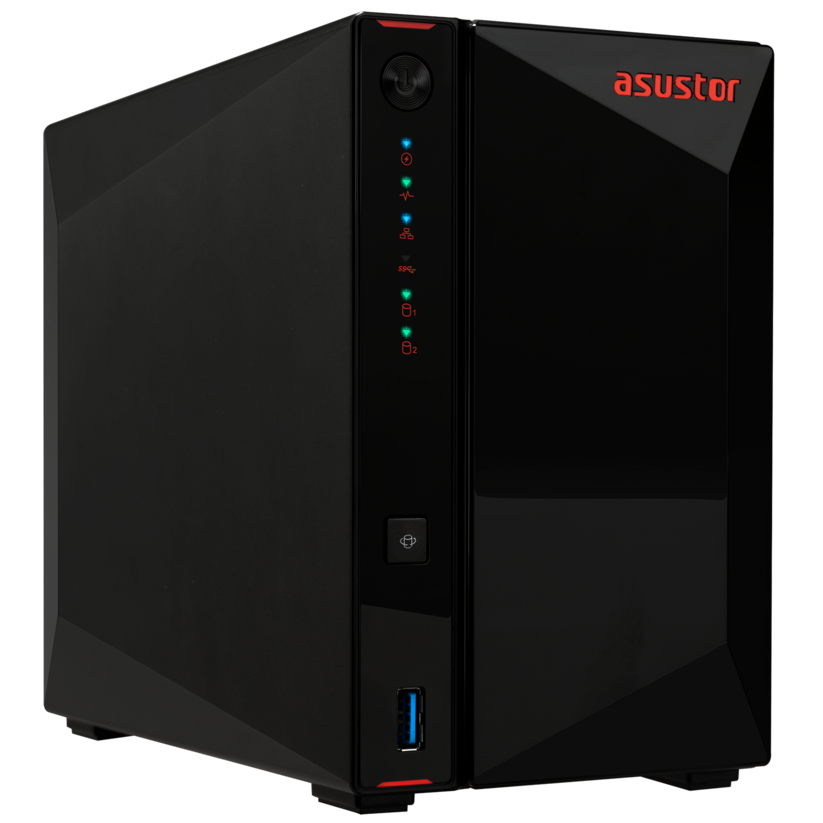 A large main feature product image of Asustor Nimbustor 2 Gen2 Tower 2-Bay NAS - 2.0GHz Quad-Core, 4GB RAM, Dual 2.5GbE