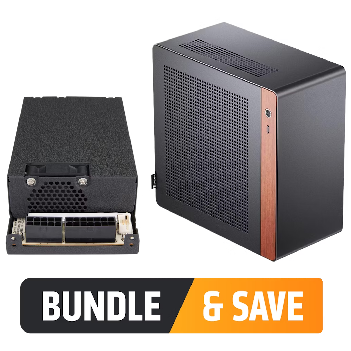 A large main feature product image of Jonsbo N10/NV10 Case + PSU Bundle