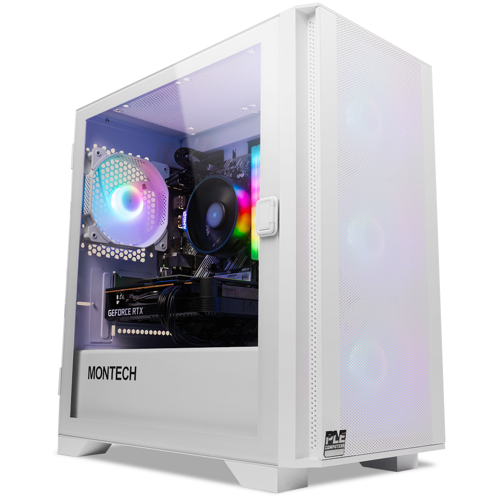 A large main feature product image of PLE Flash RTX 5050 Prebuilt Ready To Go Gaming PC