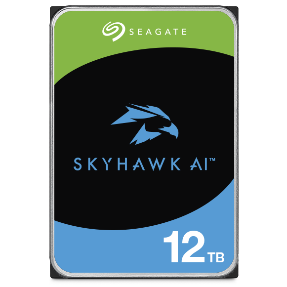 A large main feature product image of Seagate SkyHawk AI 3.5" Surveillance HDD - 12TB 512MB