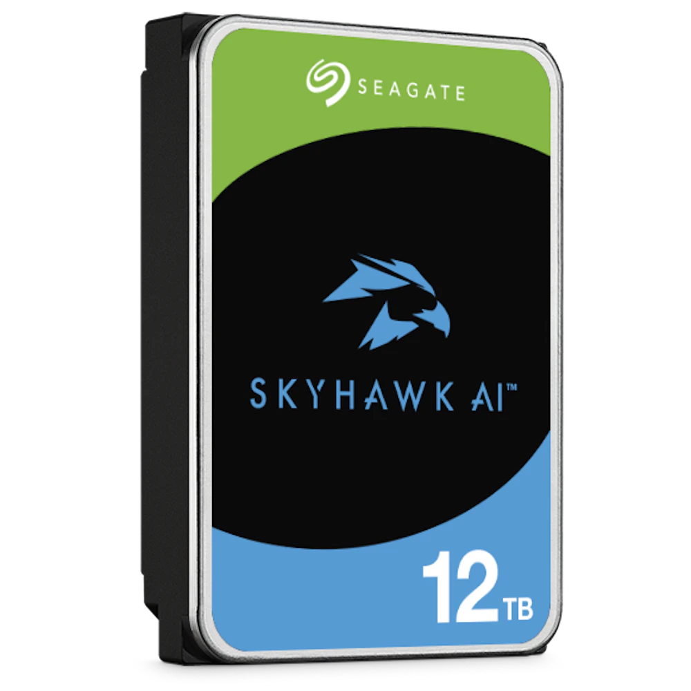 A large main feature product image of Seagate SkyHawk AI 3.5" Surveillance HDD - 12TB 512MB