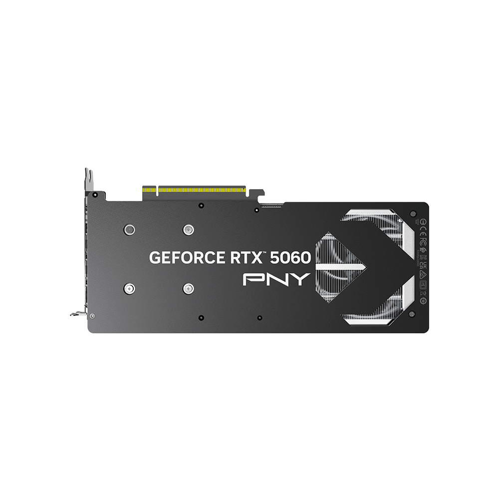 A large main feature product image of PNY GeForce RTX 5060 ARGB OC Triple Fan 8GB GDDR7