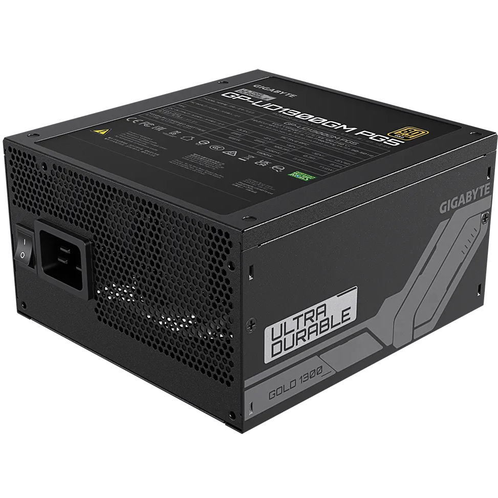 A large main feature product image of Gigabyte UD UD1300GM PG5 1300W Gold PCIe 5.0 Modular PSU